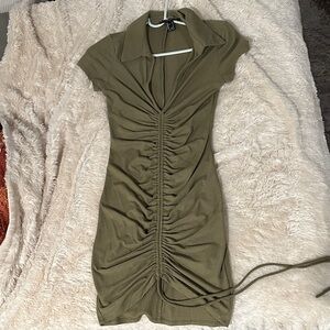 Forever 21 Olive Green Ruched Mini Dress